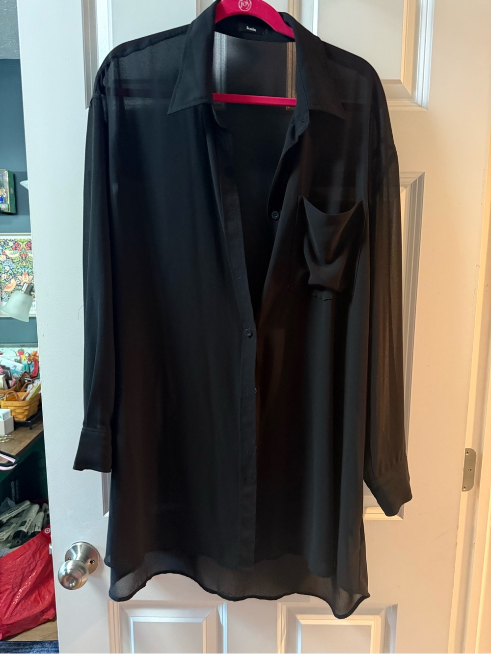 knix Black Sheer Long-Sleeve Button-Down Shirt